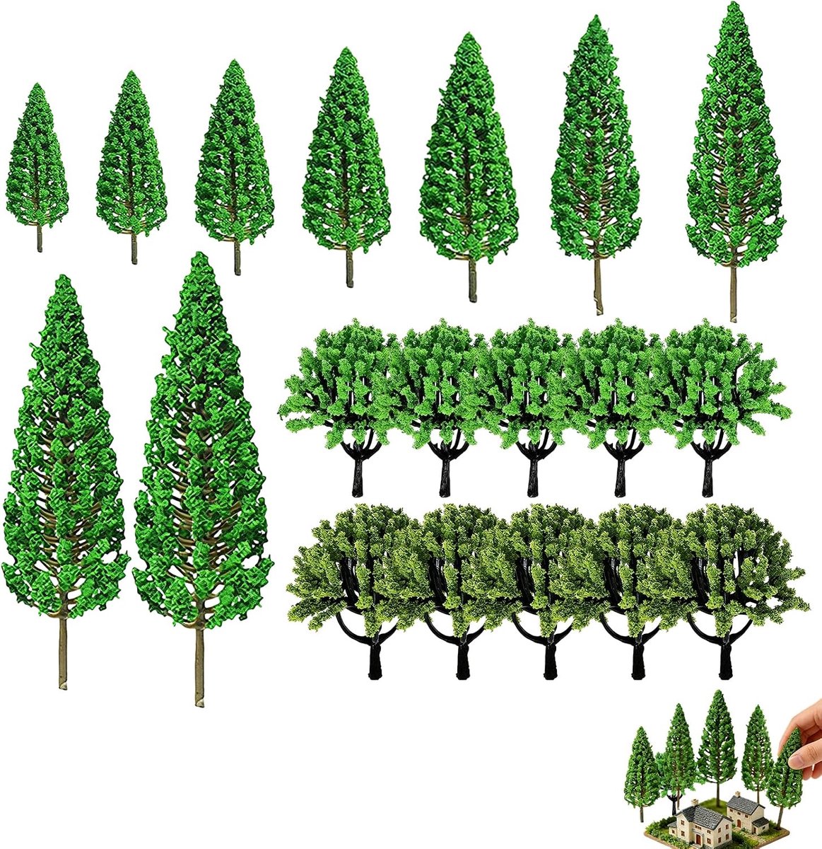 Modelbomen set 19 stuks - Miniatuur bomen 3,5–13 cm - Realistische diorama decoratie - Perfect voor modelbouw - SnelShoppen
