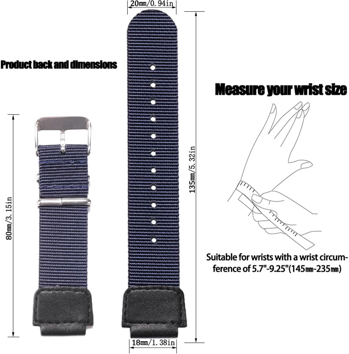 Nylon horlogeband 18mm - vervangende leren band - met RVS ring - voor Casio AE1200WH - SnelShoppen