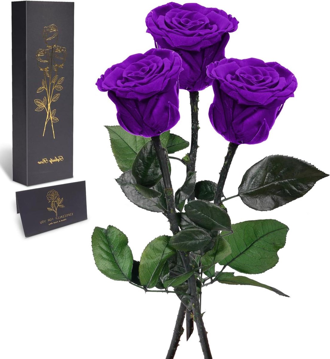 Eeuwige Rozen Cadeau - Geconserveerde Bloemen - Decoratie en Cadeau - Gemaakt van Echte Rozen - 30-32 cm - Paars