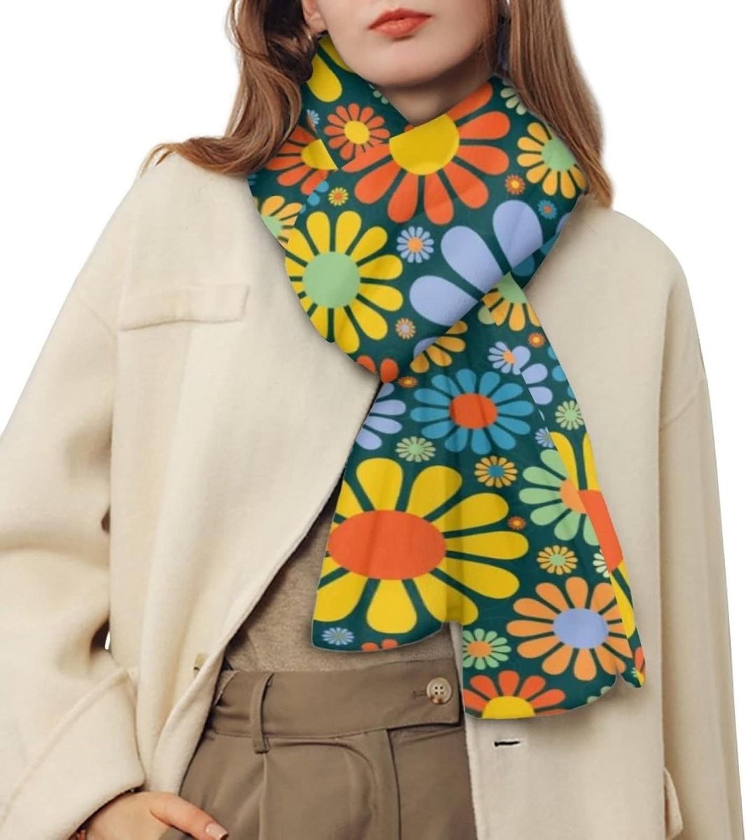 Dames Sjaal - Warme omslagdoek - Warm Blijven - Zacht Polyester - 193x35 cm - Hippie Bloem