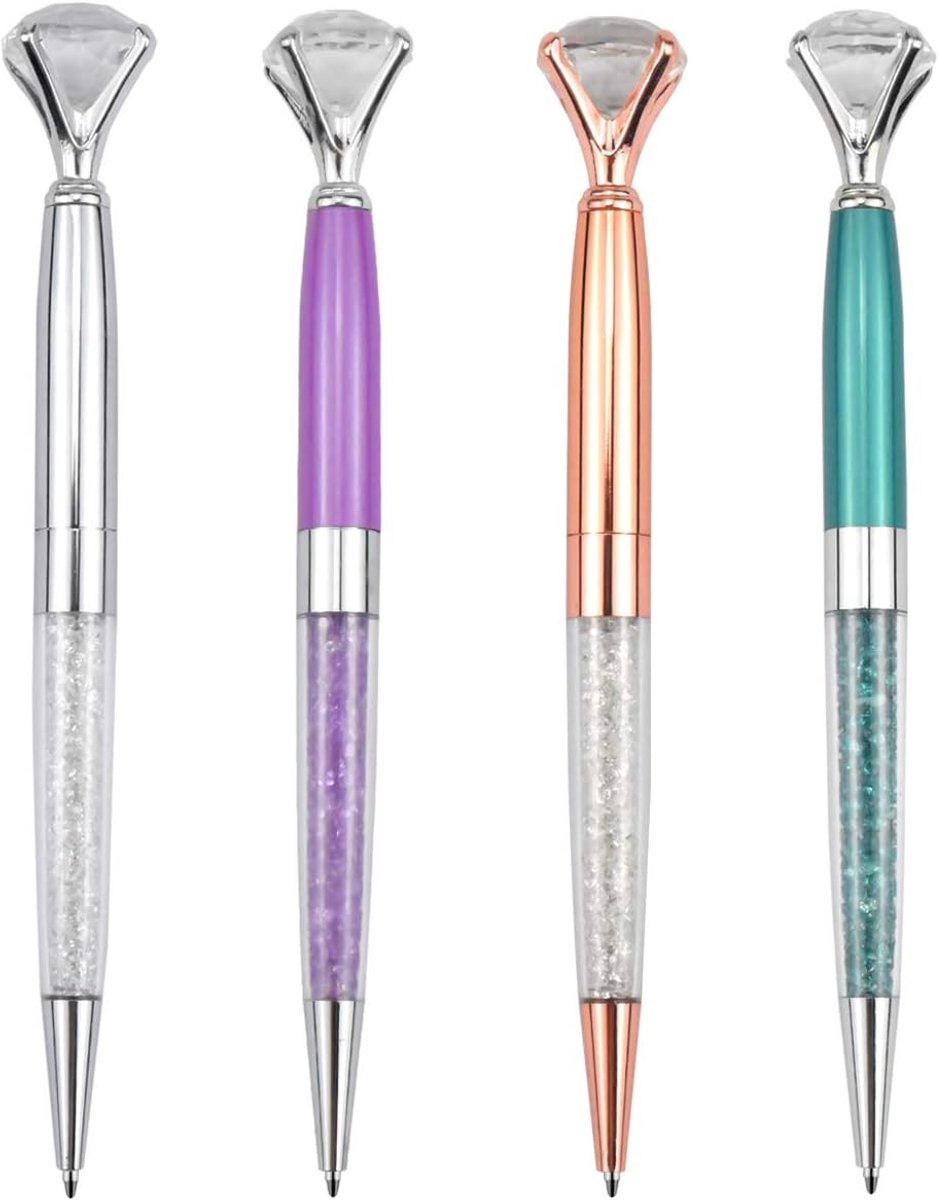 Large Diamond pens,4 pcs girls bling crystal ballpoint pens,diamond top pen,metal ballpoint pen,novelty jewel pen for - ShopVlot
