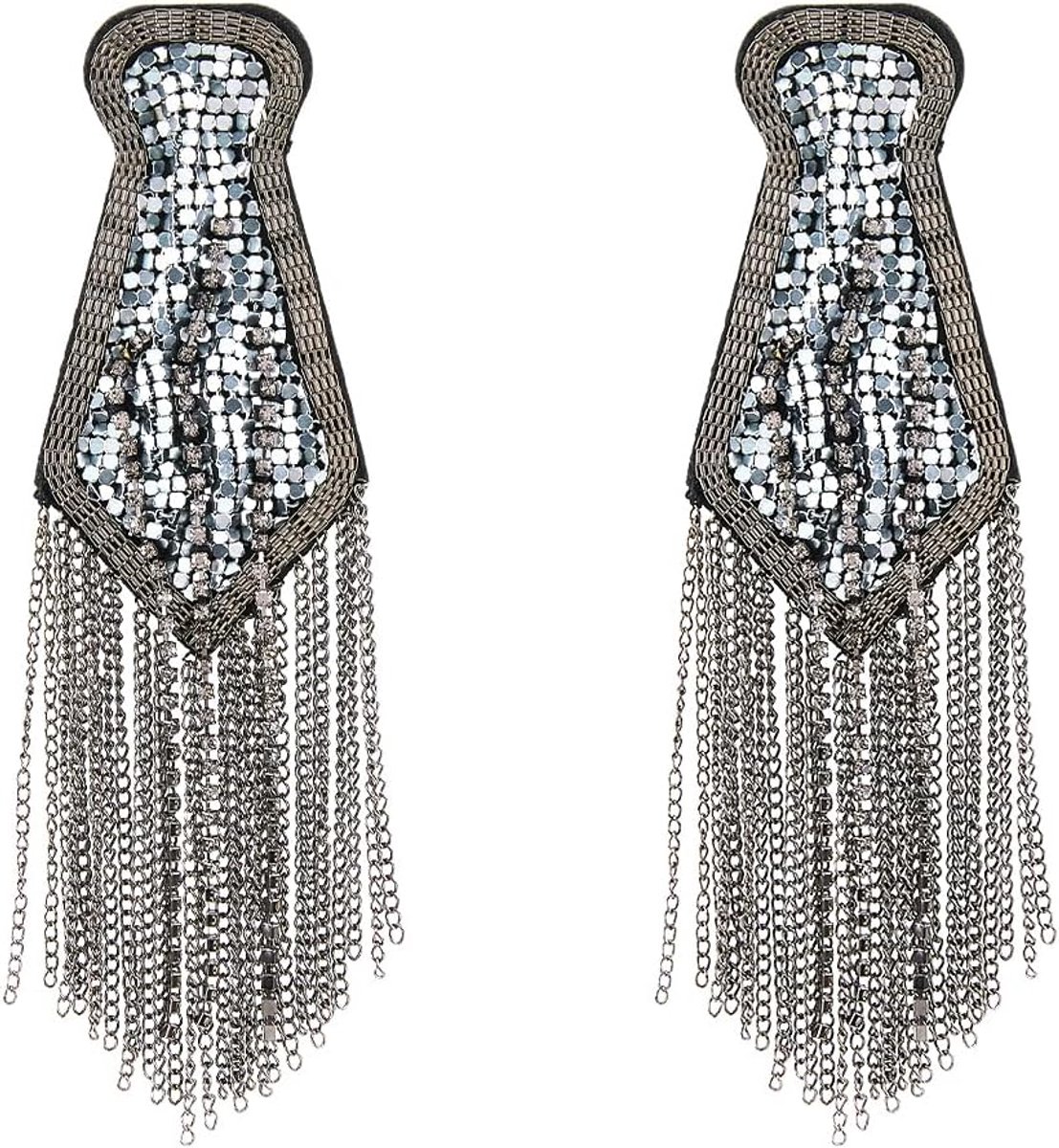 2Pcs Strass Kwastje Schouder Epaulet Epaulet Ketting Schouder Badge Kwastje Link Chain Epauletten Voor Jas Blazer Uniform Mannen Vrouwen