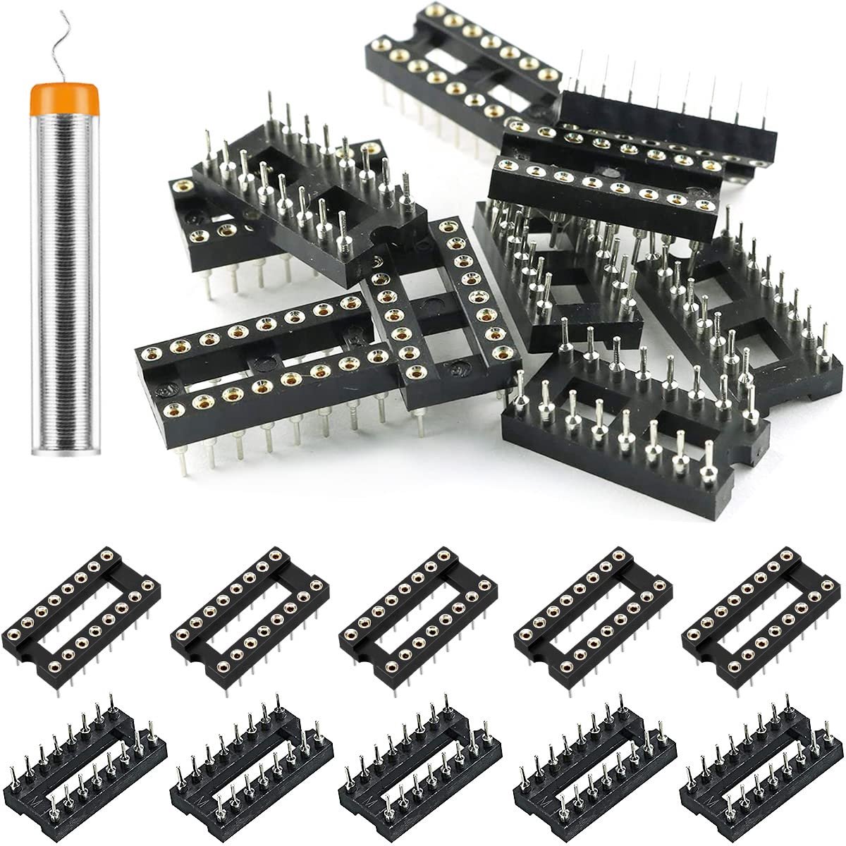 30 stuks 16 pins ronde DIP IC bus 2,54 mm stap IC bus adapter gat rond soldeertype met tin draad pen voor doe-het-zelf elektronische experimenten