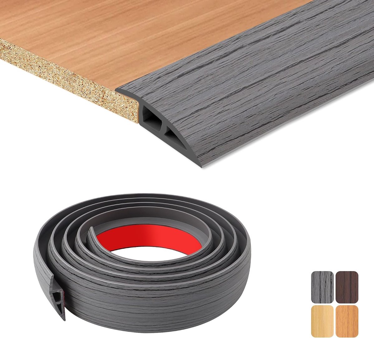 200 x 5 cm Overgangsstrip zelfklevende, flexibele drempelstrip antislip, PVC deurdrempelstrip voor het bedekken van deuropeningen, tegeltapijt naar tegels (donkergrijs houtkorrel)