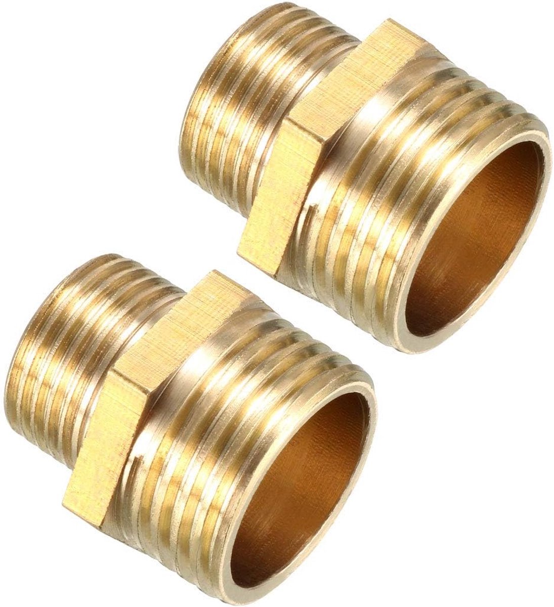 sourcing map buis montage reductie Hexagon nippel 1/4 PT buitenx1/8 PT buiten messing 1/2 PT Male x 3/8 PT Male, 2pcs