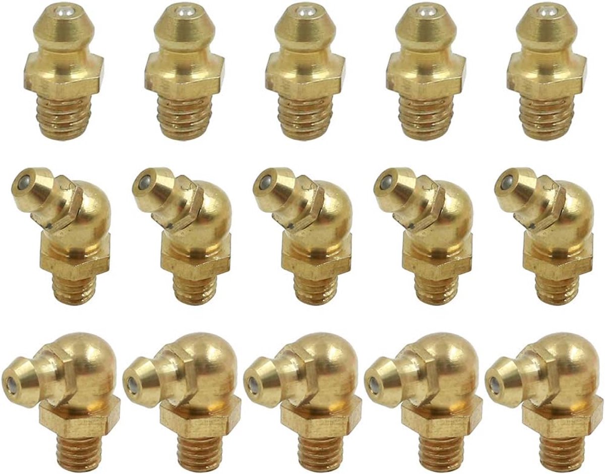 Smeernippel M6 messing rechte hoek 45 90° aansluitingen smeermiddel kit auto 5 set
