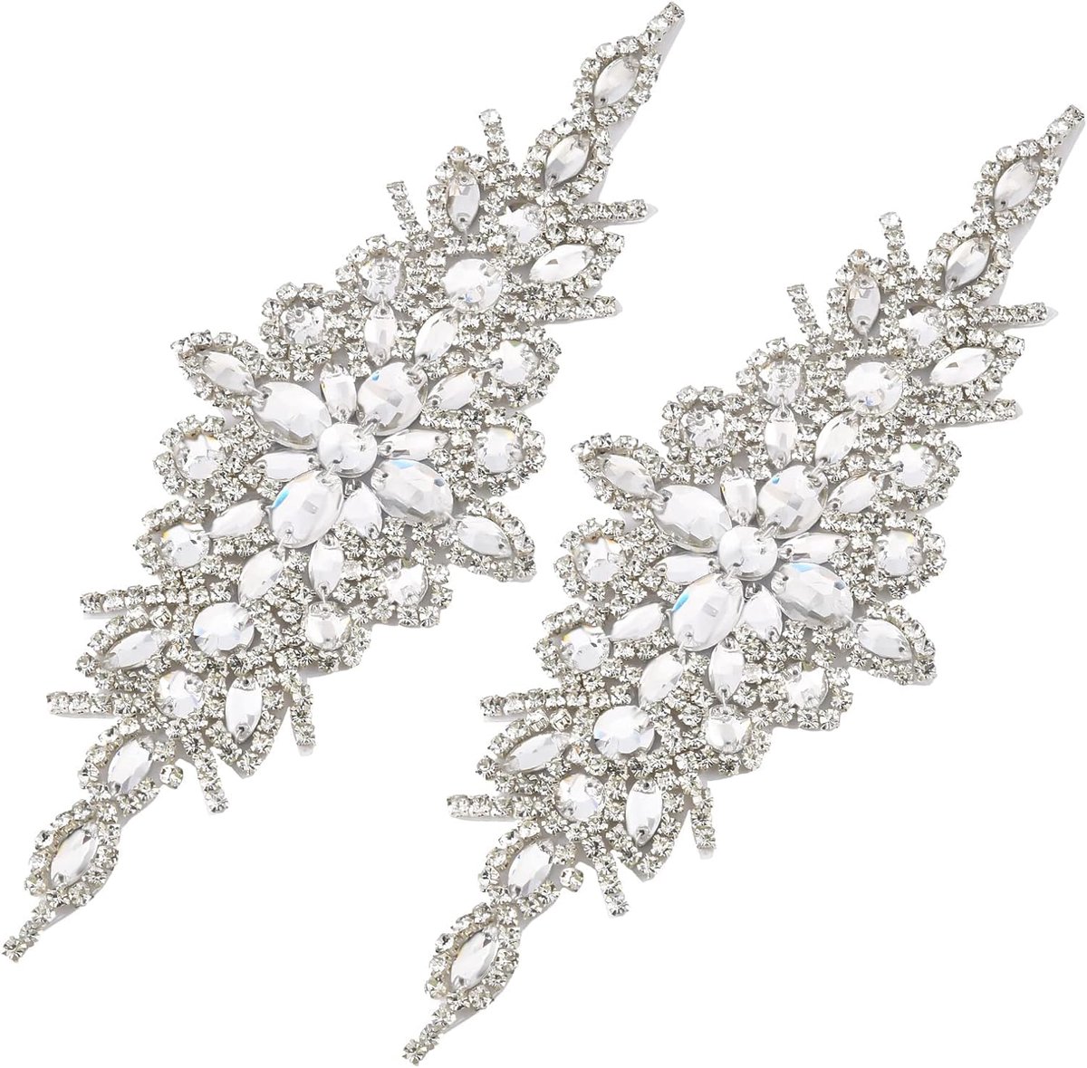 2 stuks Strass applique voor trouwjurk Strijk op/naai strass patch Ruitvormige diamantnaai appliques voor bruidsjurk, hoofdstuk, riem, schoenen of andere item decoratie
