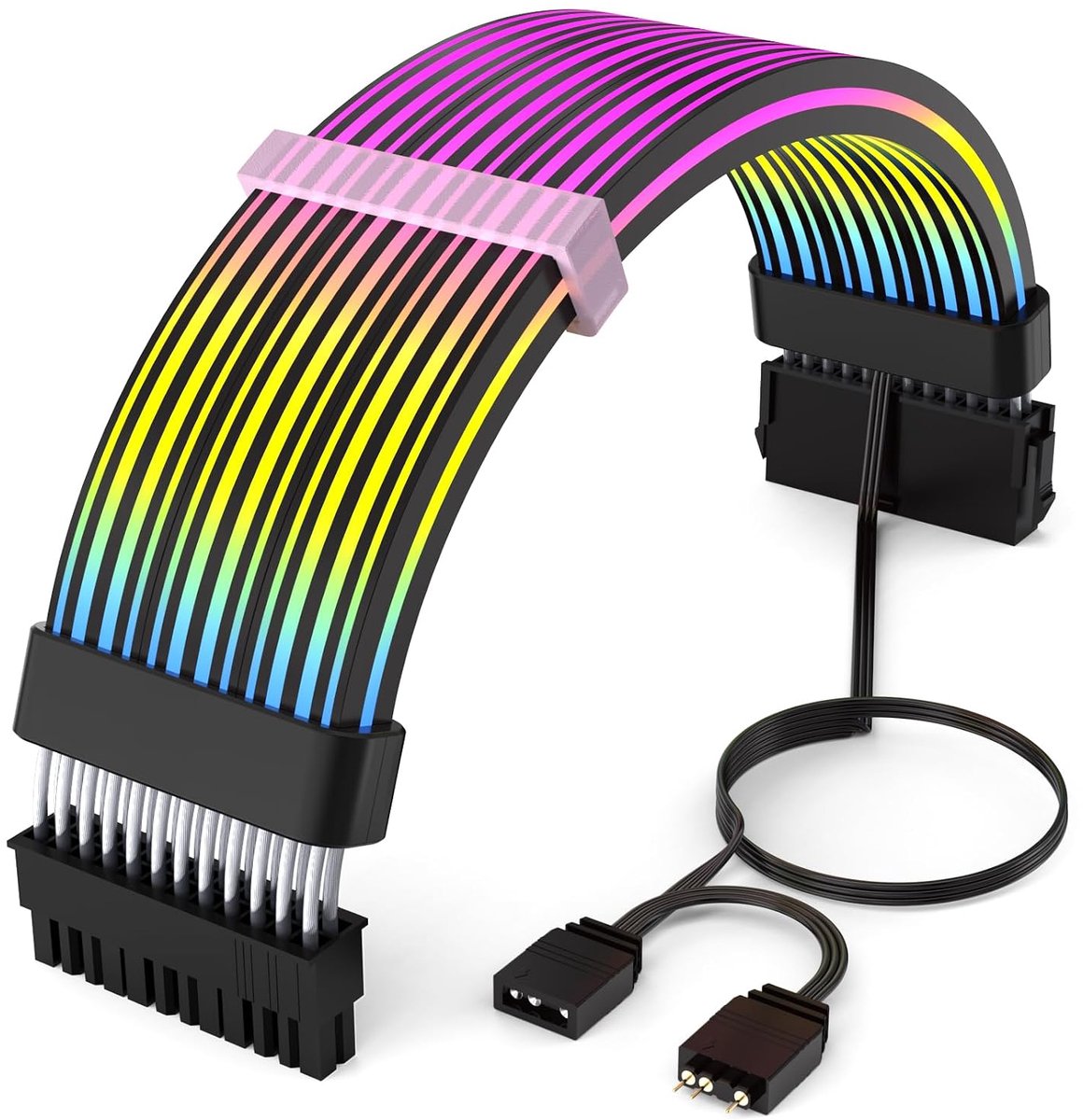 24-pins RGB-kabel, RGB PSU-kabelverlengingen, 5 V, 3-pins addressable ARGB moederbord-voeding, geschikt voor zwarte pc-behuizing, ingebouwde Black Style
