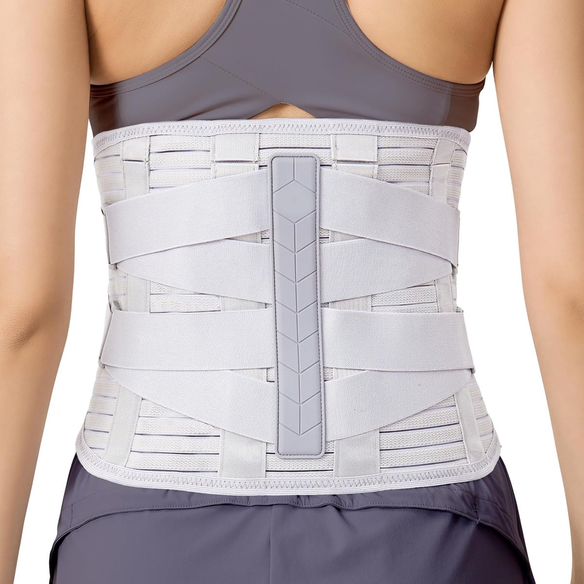 Rugbandage lendenwervelkolom met 4 metalen steunen en 1 siliconen steunen en afneembaar 3D siliconen massagekussen, rugondersteuningsriem voor werk en sport, heren en dames, M