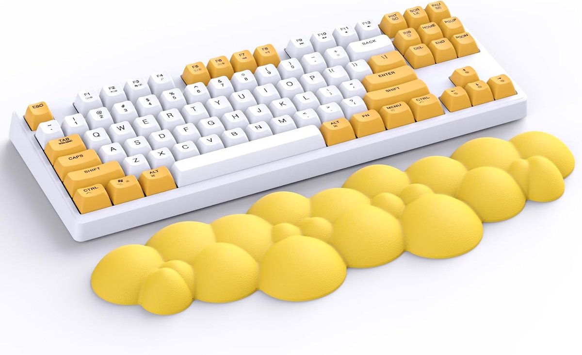 Cloud Polssteun, Antislip Ergonomische Polssteun, Toetsenbord Polssteun, Bureau Hand Polssteun voor TKL/87 Toetsen/104 Toetsen Gaming Mechanisch Toetsenbord Handsteun -Geel