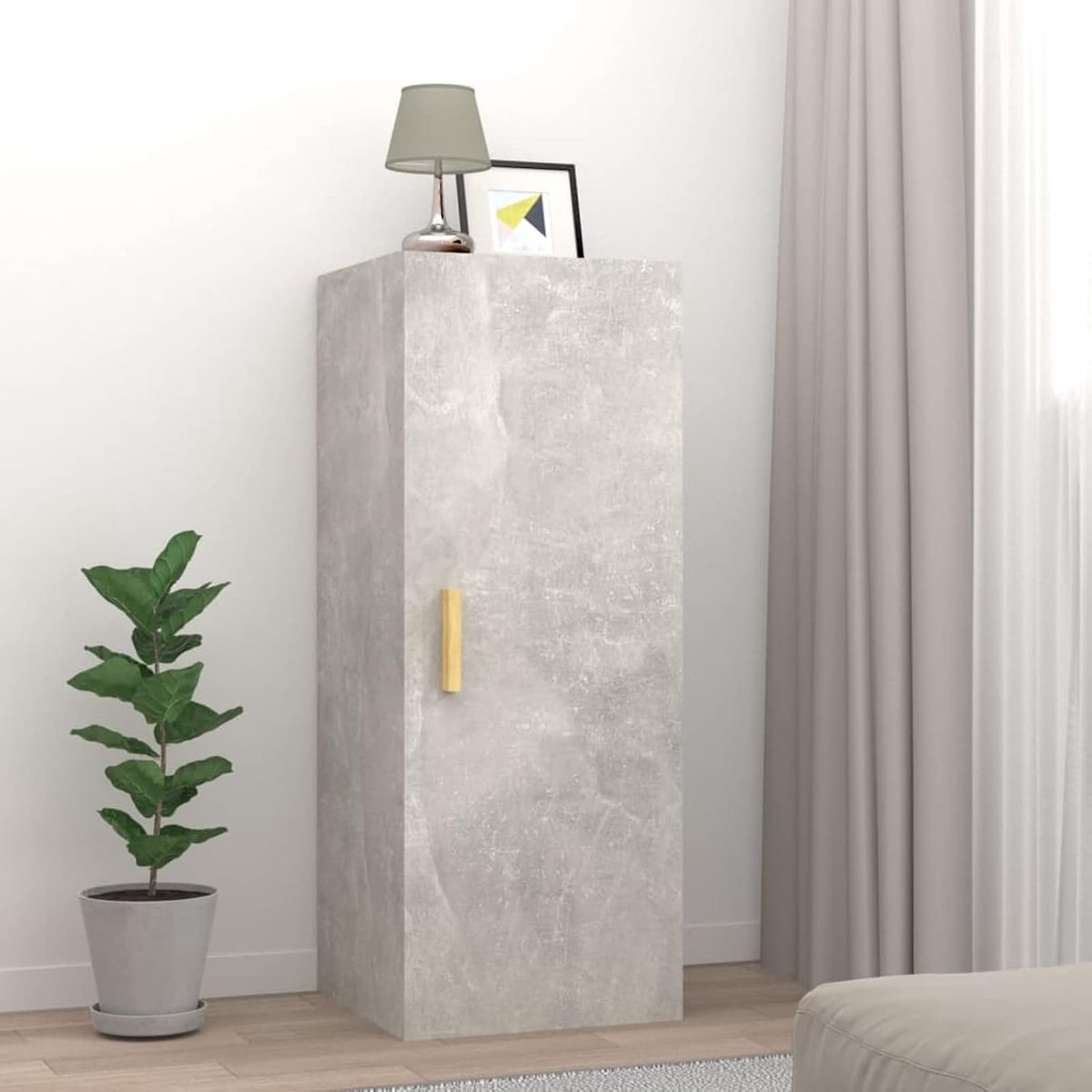 Hangkast, hangkast, wandkast, modern, meerdere lagen, betongrijs, met 3 vakken, 34,5 x 34 x 90 cm, hangkast, badkamerkast, keukenkast, model A