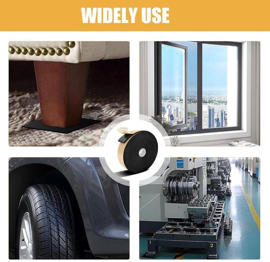 Zelfklevend, voor deuren en ramen, van schuimrubber, anti-trilling, botsing, geluidsisolatie, stootvaste isolatie voor ramen, deuren, auto, meubelbescherming (zwart, 3 m (L) x 100 mm — afbeelding 2