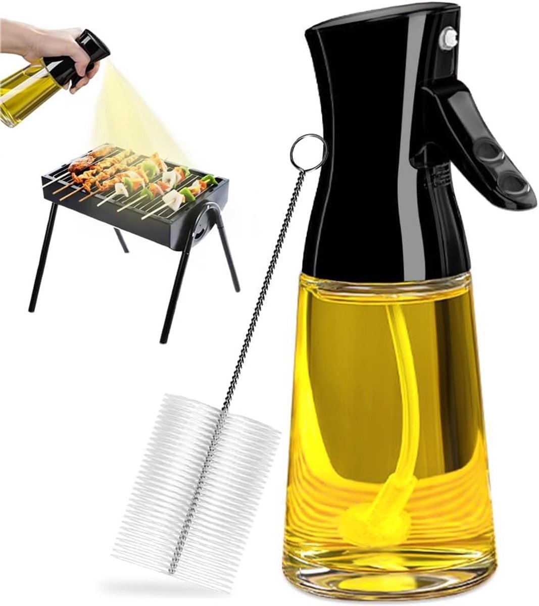 Oliesproeier voor spijsolie, 180 ml glazen oliesproeifles met kwast, groot bereik, dik glas, sterke sproeikracht, keuken