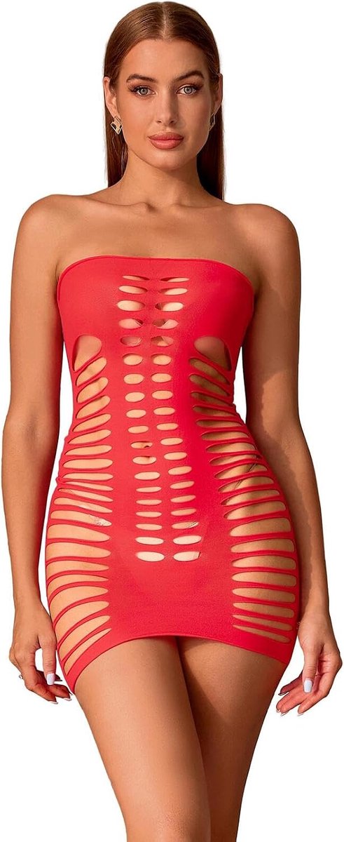 Dames visnet sexy mesh mini-jurk chemise bodysuit hals jurk borstbandjes rok sexy ondergoed clubwear partyjurk babydoll jurken
