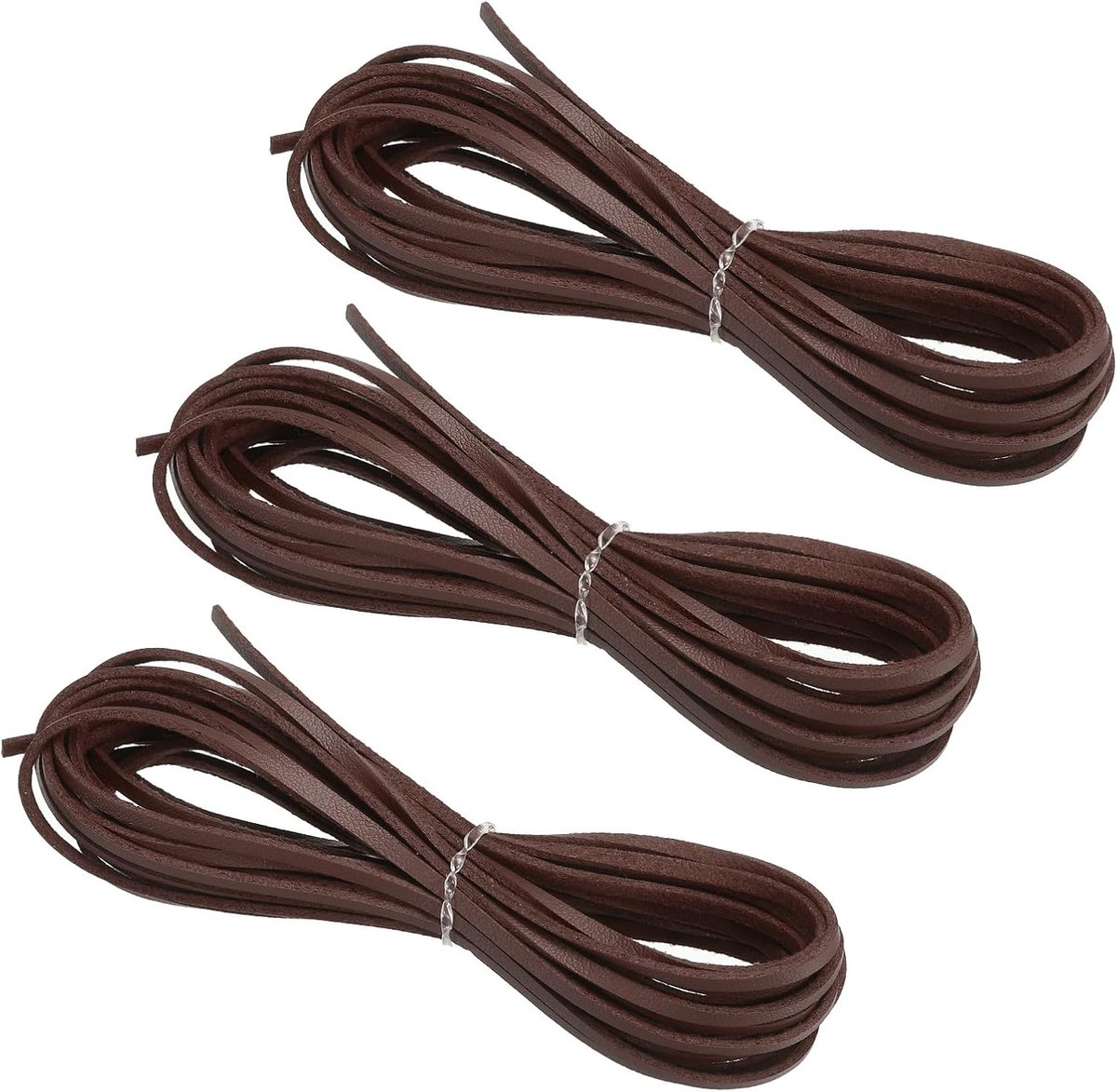 Kunstsuède lederen koord, 3 rollen 3 mm x 5,5 meter platte synthetische lederen strips voor ketting armband sieraden kralen doe-het-zelf ambachten, bruin (totaal 16,5 meter)