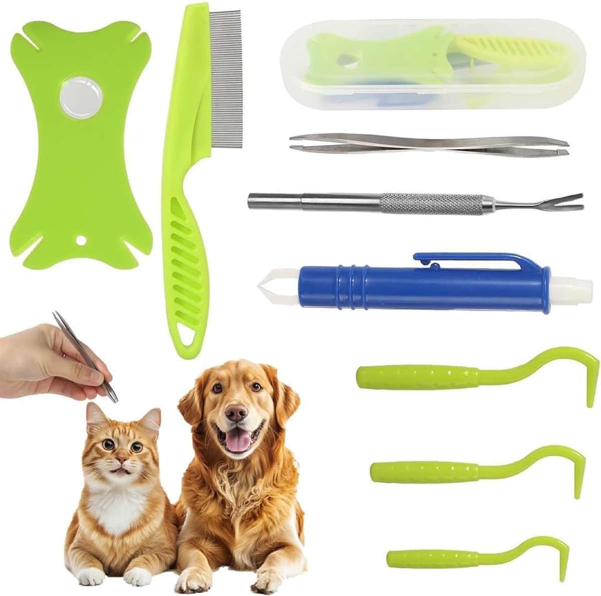 Tekenpincetten, 9-delig, met pincetetui voor mannen en honden, tekenpapier, tekenextractor, complete set voor kinderen en huisdieren