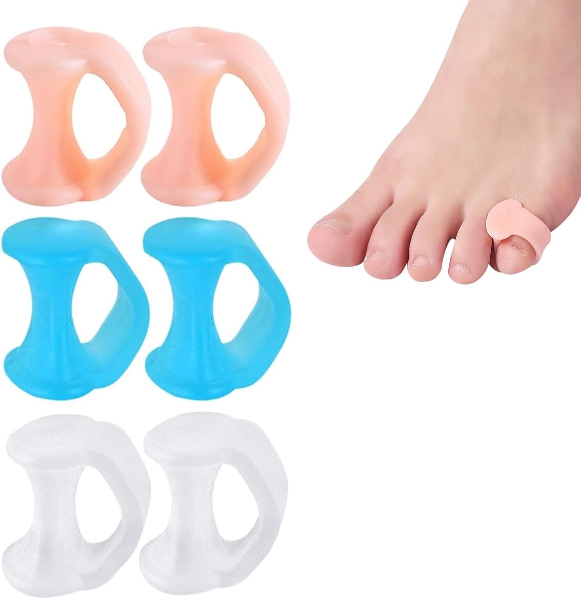 6 stuks teenscheider, orthopedische teenscheiders voor overlappende teen, teenhamer, correctie voor gelpads en stijltang om de druk van de voet te verlichten, voor hardlopen, wandelen, yoga