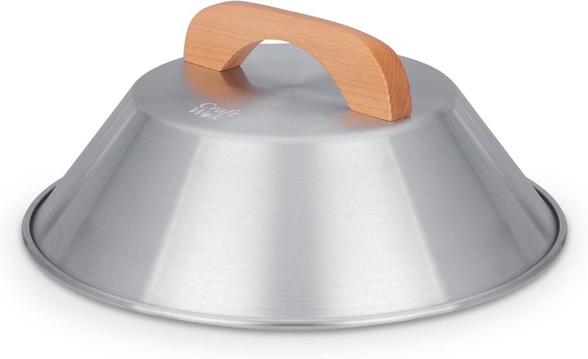 Wok Koekenpan Deksel voor 14-Inch Woks Traditioneel Koepelvormig met Houten Handvat Deksel voor 14-inch Woks Aziatisch Kookgerei Aluminium / 732W3