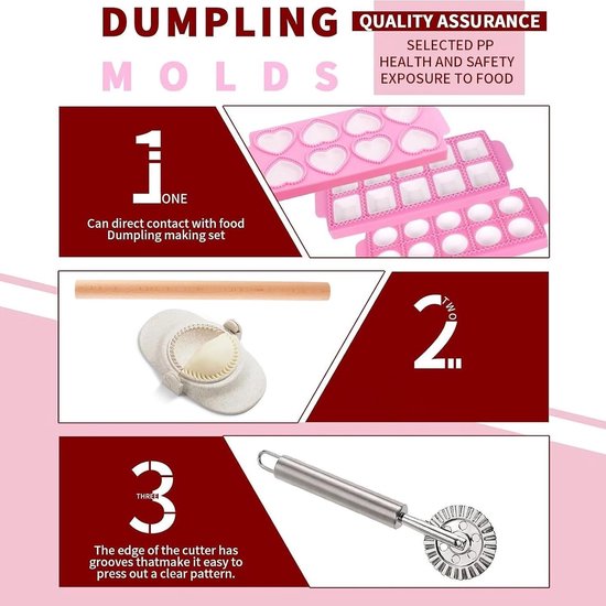 6 Stuks Ravioli Mould, Pasta Maker Set met Gnocchi Board Rolling Pin Dumpling, Plastic Maker Stempel Cutters Keukengeredschap Pasta Maken Accessoires voor Ravioli, Dumplings, Cookies — afbeelding 3