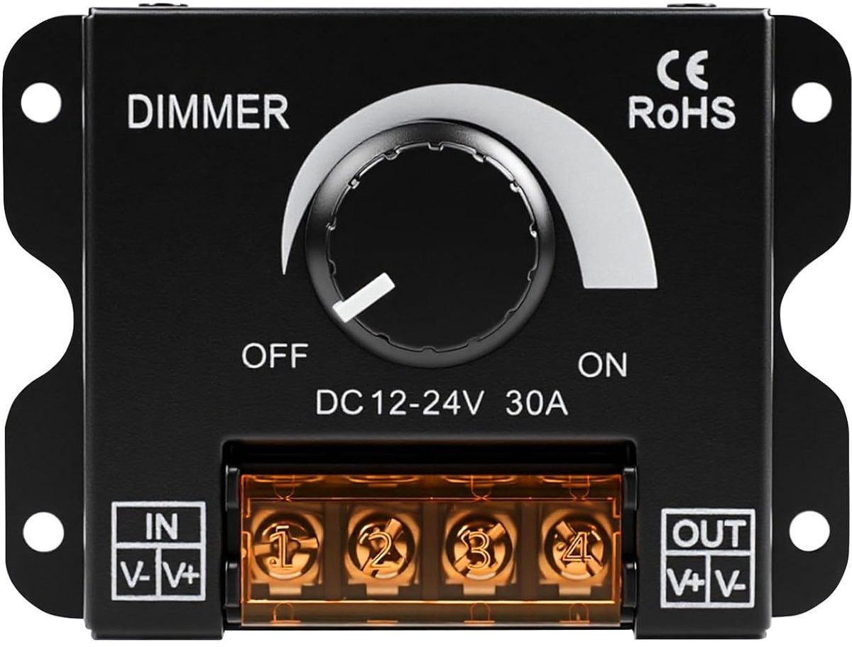 LED dimmer 12V-24V 30A - PWM dimmer controller - draaiknop helderheidsregeling - voor monochrome LED strips - ShopVlot