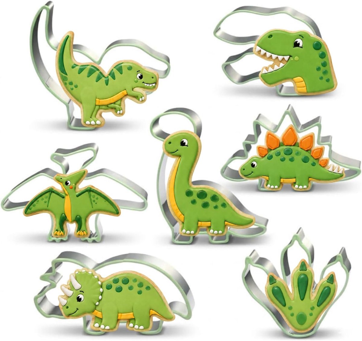Dinosaurus uitsteekvormpjes 7-delige set - roestvrij staal - schone snede - ideaal voor themabakken - ShopVlot