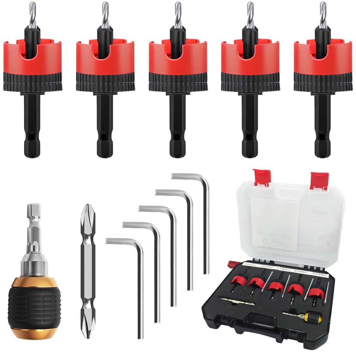 Boorset 12-delig met diepte-stop - Instelbare boorkop 2,8-4,0 mm - Zeskantschacht - Voor hout en kunststof - ShopVlot