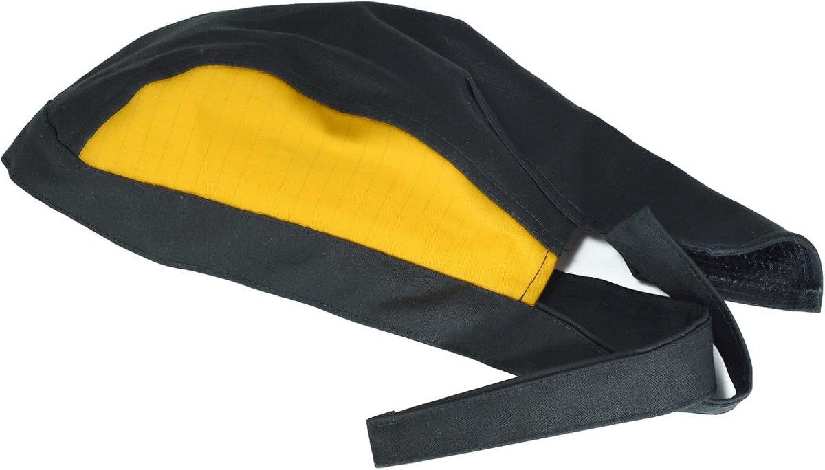 Lassenkap zwart en geel - Vlamvertragend katoen - Verstelbare maat 62-68 cm - Bescherming voor lassers - ShopVlot