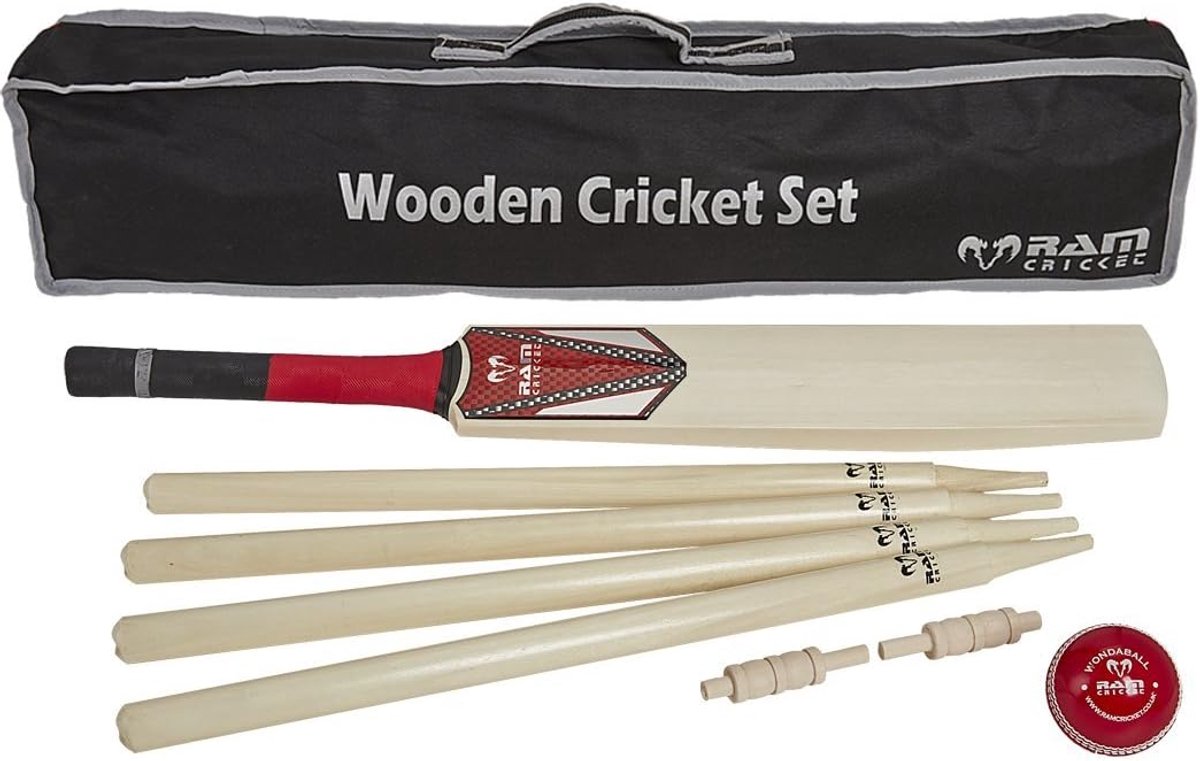 Houten cricket set maat 5 - inclusief stumps en bal - ideaal voor een leuk spel in het park - ShopVlot