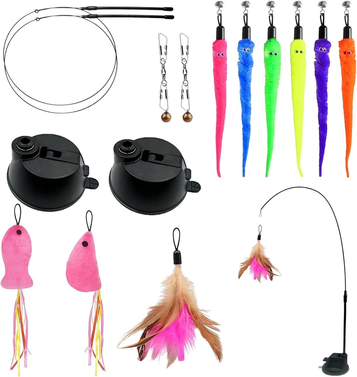 Kattenteaser interactief wand speelgoed - 15 duurzame veren - verbeterde zuigtas - ideaal voor indoorspel - ShopVlot