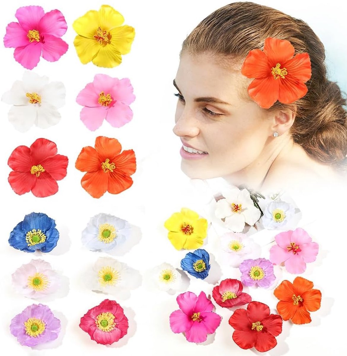 Hawaïaanse haarspelden met bloemen - 12 stuks - realistisch ontwerp - voor feestelijk kapsel - ShopVlot