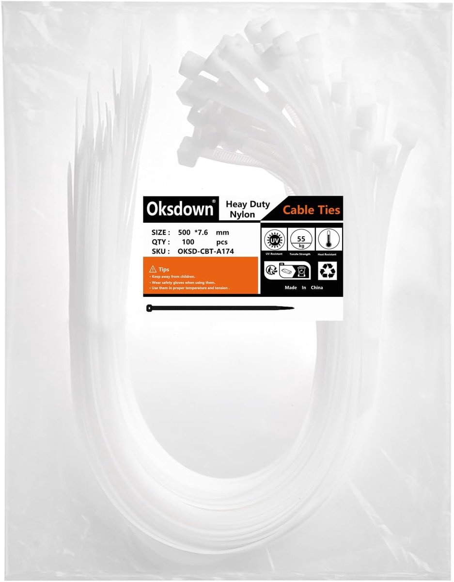 Kabelbinders 100 stuks 500mm - sterke nylon - UV-bestendig - ideaal voor kabelbeheer - ShopVlot