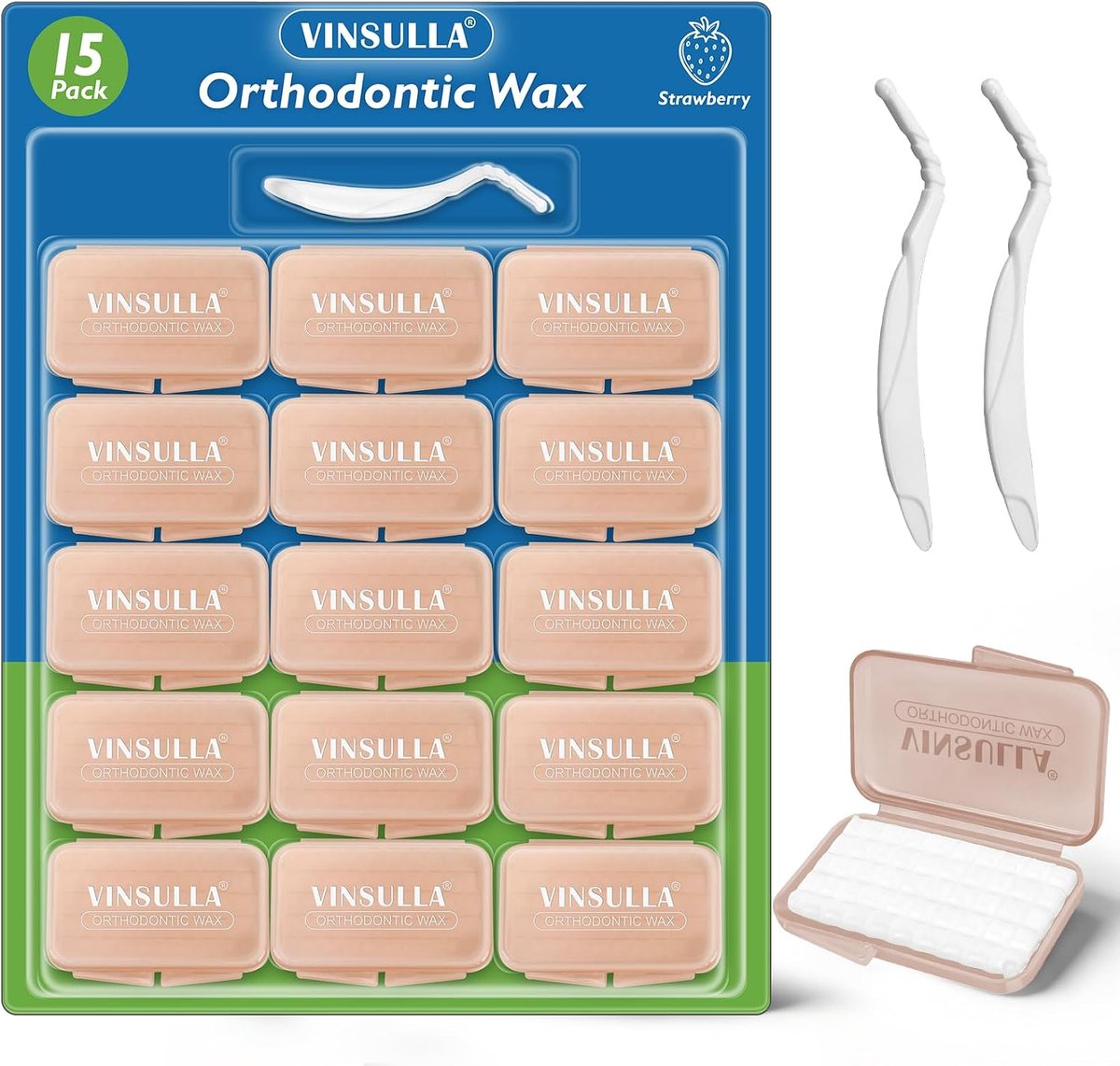 Orthodontische wax voor beugels - 750 voorgesneden stippen - aardbei smaak - beschermt tandvlees - ShopVlot