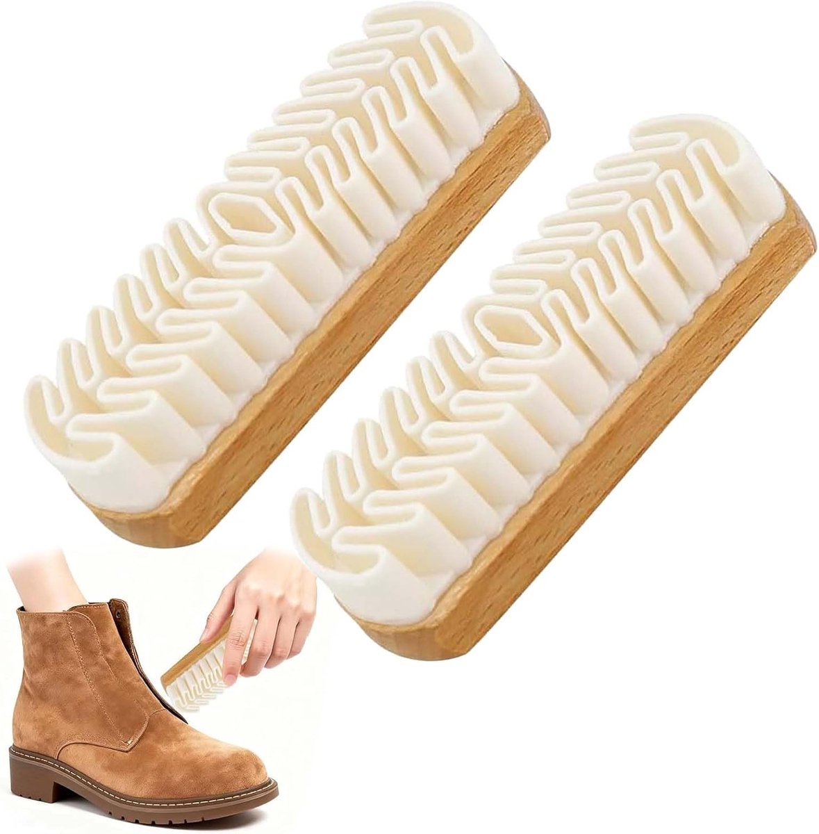 Houten Crepe Kwasten Set - 2 Stuks - Suède en Nubuck - Perfect voor Schoenonderhoud - ShopVlot