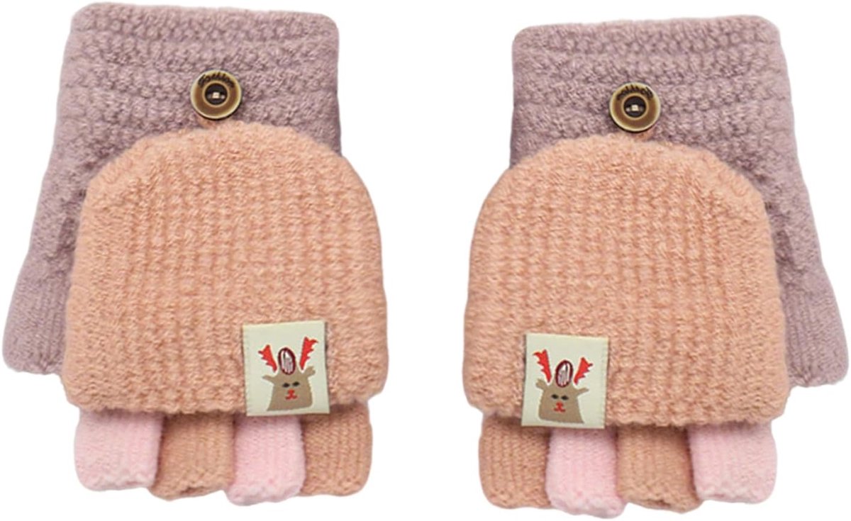 Kinderhandschoenen vingerloos - gebreid - met flip-top - warm voor buiten 5-11 jaar - ShopVlot
