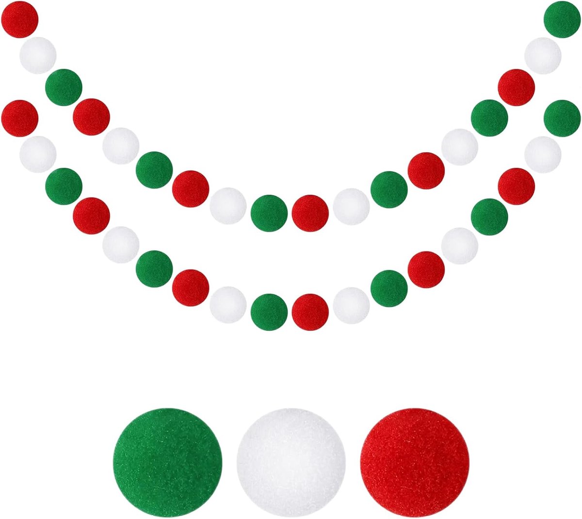 Kerstguirlandes 2 stuks 2 m - Pompoms garland - Viltballen - Perfect voor kerstdecoratie - ShopVlot