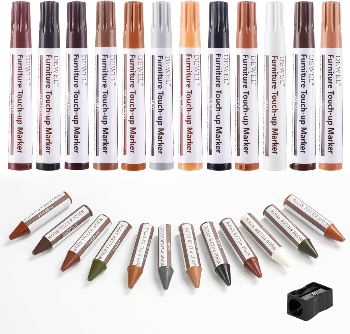 Meubelreparatiekit - 12 Houten Markers - Inclusief Reparatiesticks - Herstel voor Vlekken en Krassen - ShopVlot