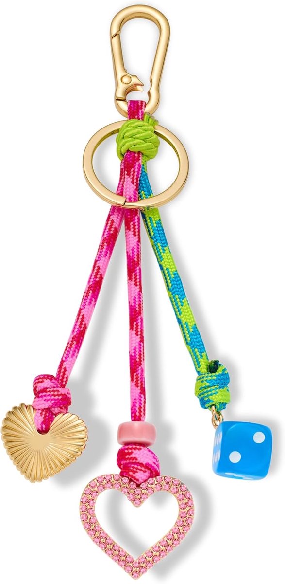 Sleutelhanger hart multicolor - gouden sleutelhanger met nylon touw - schattige dobbelsteen charm - perfect voor je tas - ShopVlot