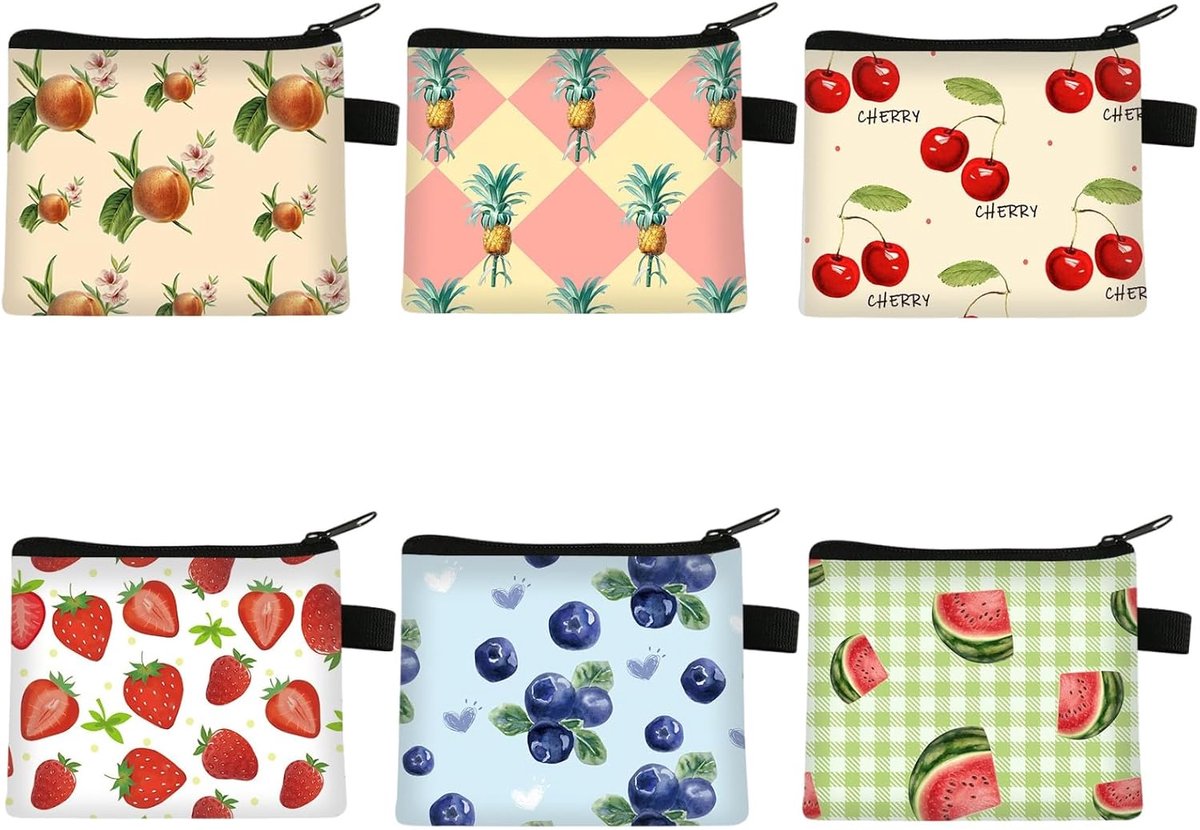 Mini portemonnees set van 6 - fruitthema - kleurrijke ontwerpen - ideaal voor kinderen en vrouwen - ShopVlot