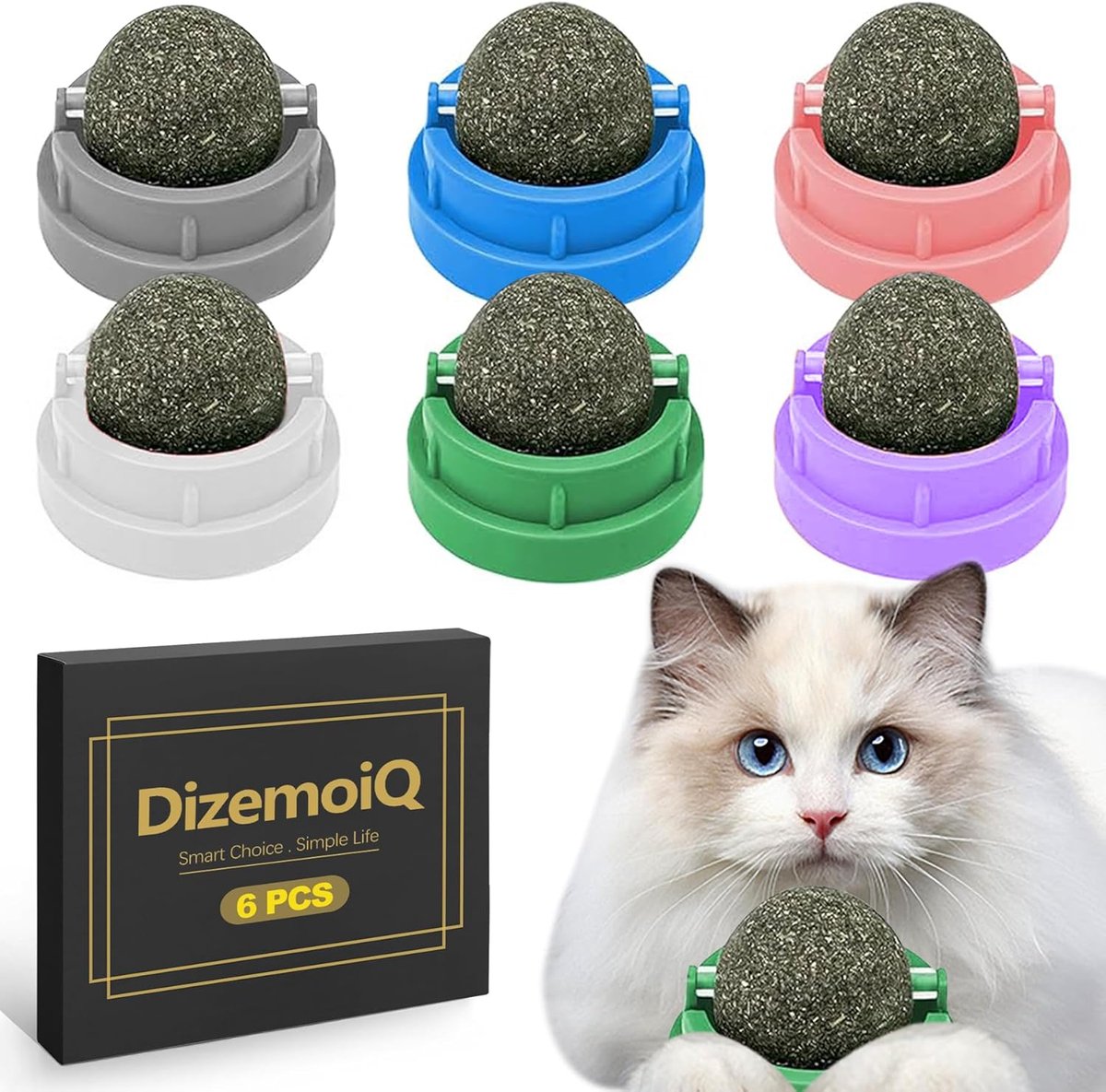 Kattenkruidballen set van 6 - Wandhouder inbegrepen - Draaibare lekksteen - Stimuleert spel en ontspanning - ShopVlot