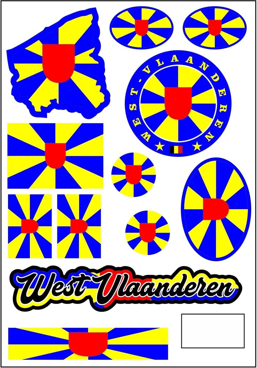 Stickerblad West-Vlaanderen - 12-delige set - Hoogwaardig vinyl - Perfect voor auto en motor - ShopVlot