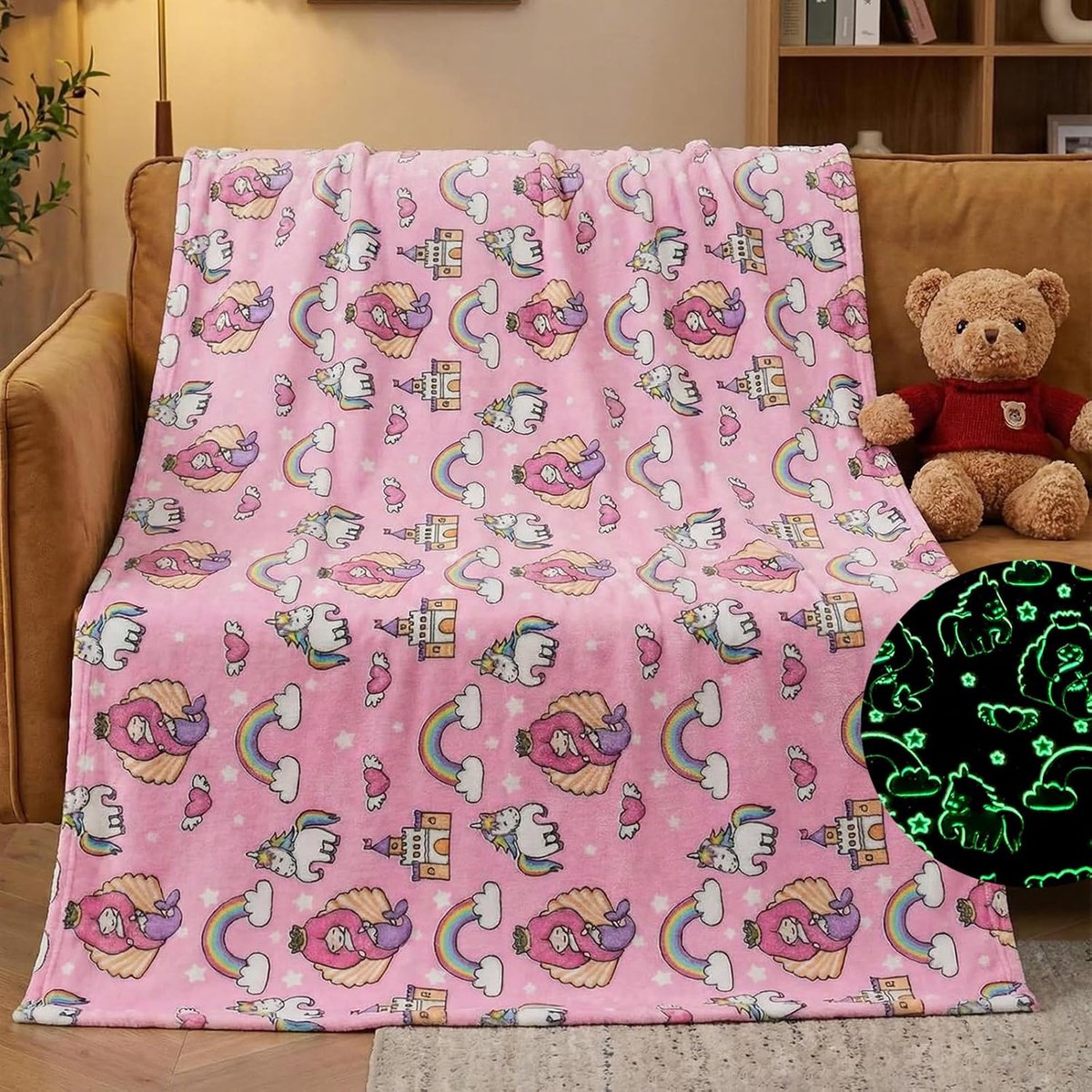 Cuddly Blanket voor Kinderen - Roze Eenhoorn - Glow in the Dark - Creëert een Magische Sfeer - ShopVlot