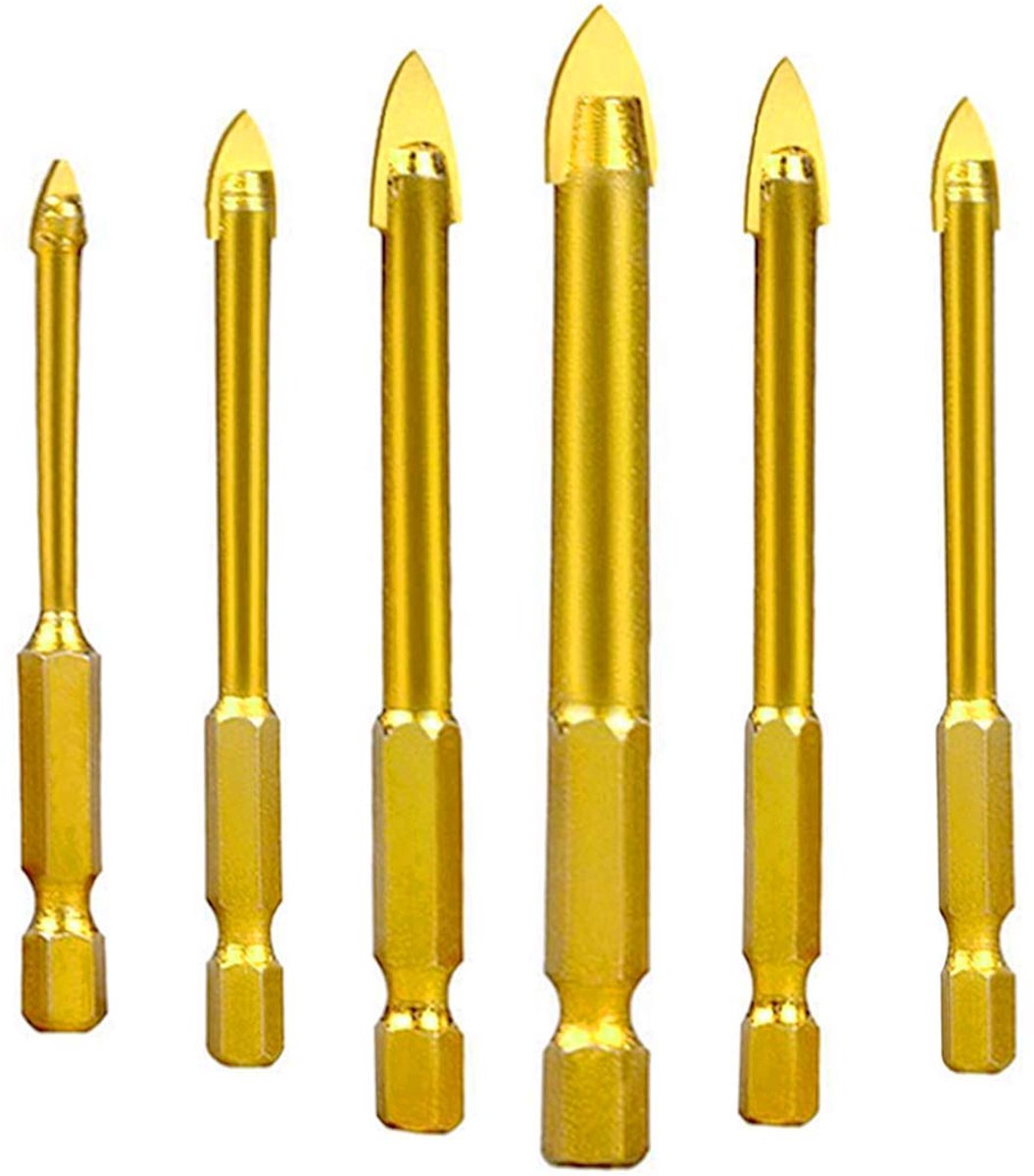 Boorglazen, keramiek en tegels - titanium gecoate schacht - 6 maten voor precisieboren - ShopVlot