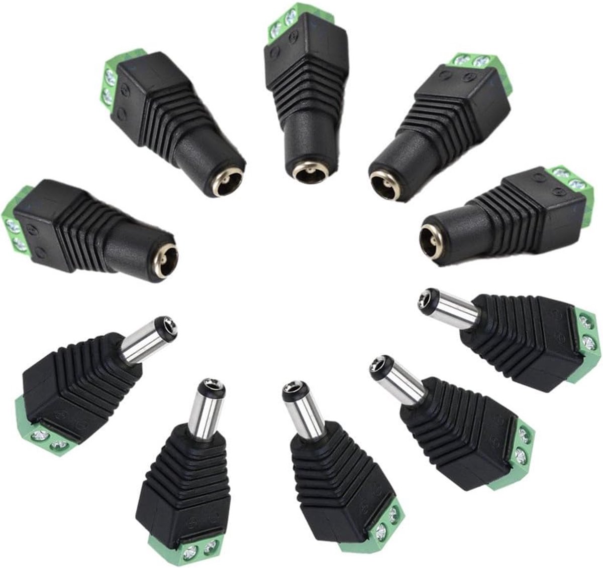 DC stroomadapter 5 paar 5.5 x 2.1mm - aluminium en kunststof - voor CCTV en LED verlichting - ShopVlot
