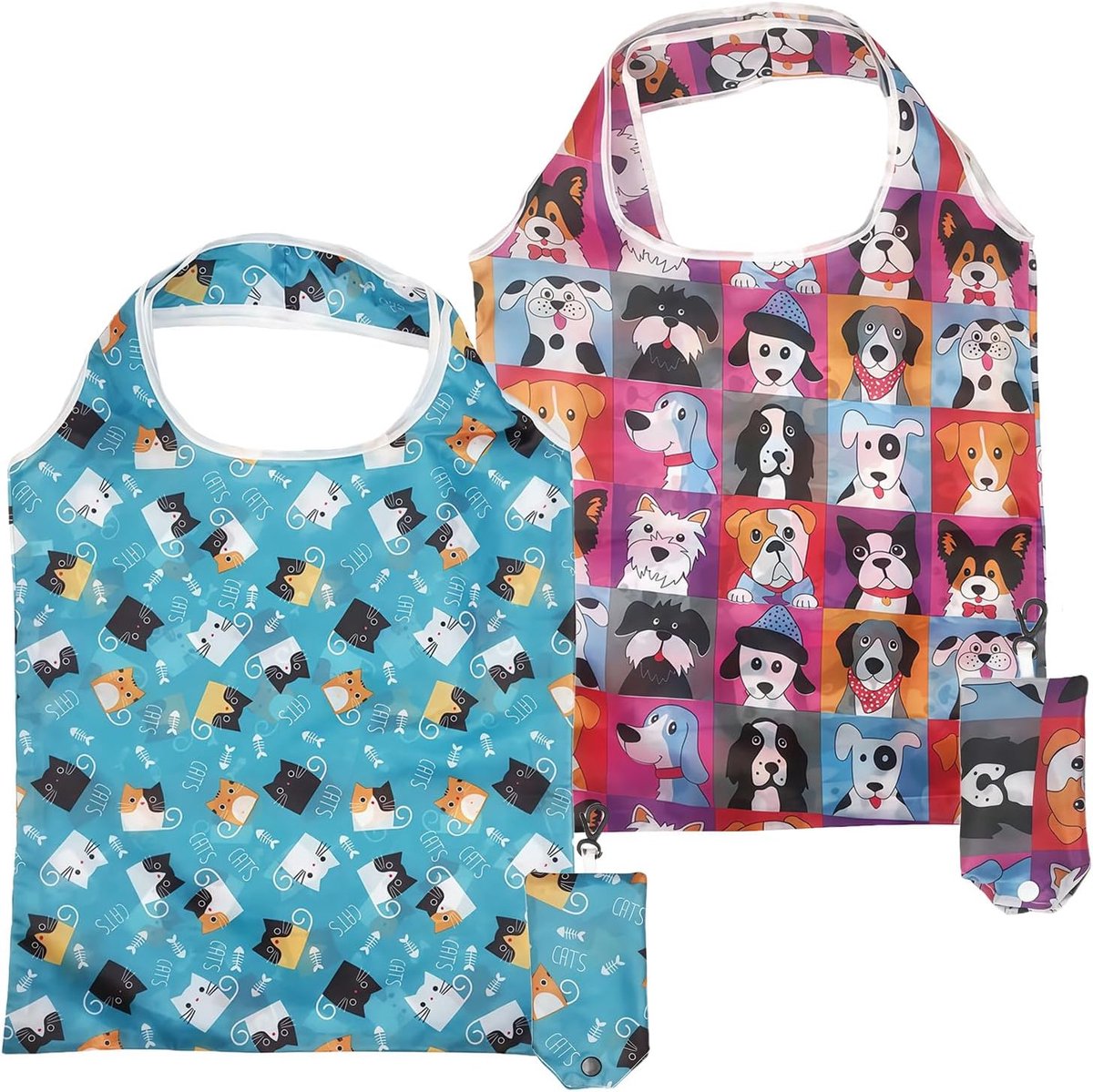 Vouwbare boodschappentas set van 2 - 38 x 60 cm - polyester - wasbare shopper - ideaal voor vrouwen - ShopVlot