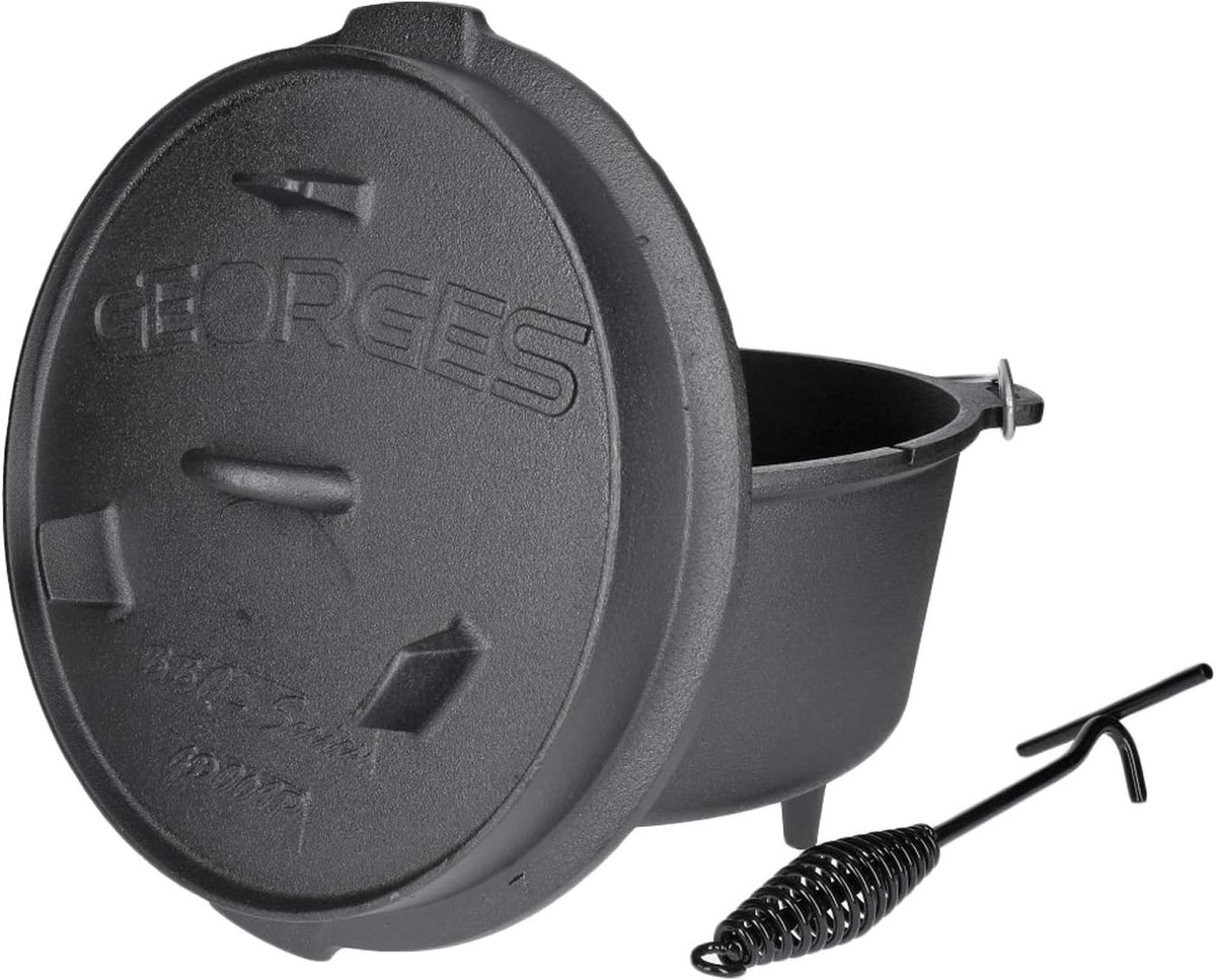 Gietijzeren oven 9,3 liter - met poten en deksel - thermometer en dekselopener - ideaal voor langzaam koken - ShopVlot