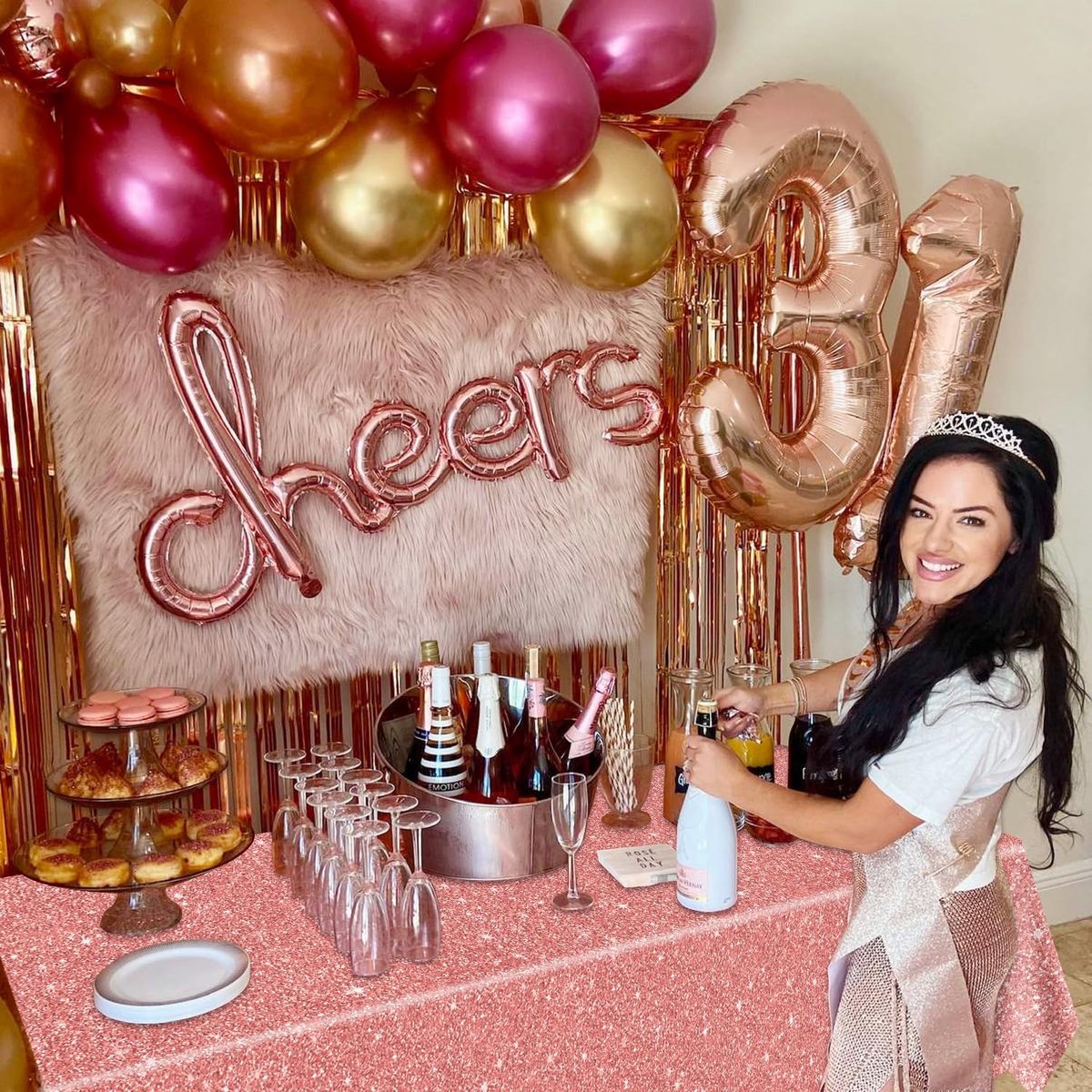 Tafelkleed 220x130cm - Roze Gouden Sequins - Glitter Achtergrond - Perfect voor Feestjes - ShopVlot