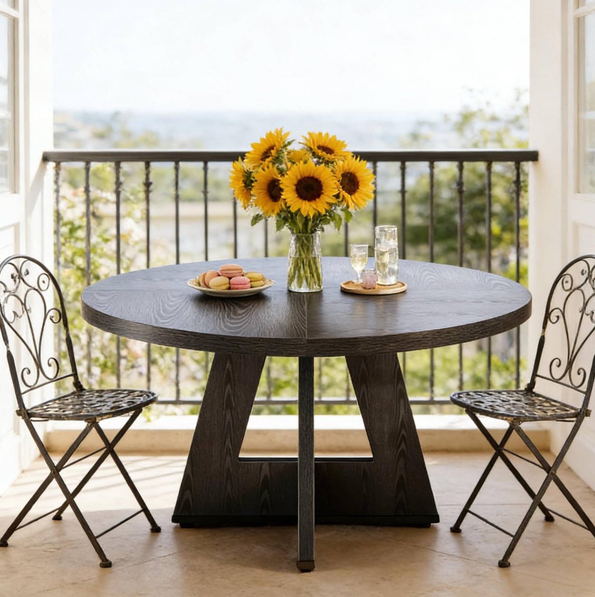 MODFU Tafel - Ronde Eettafel 120 Cm - Landelijk - Eetkamer - Bewerkt Hout - Zwart
