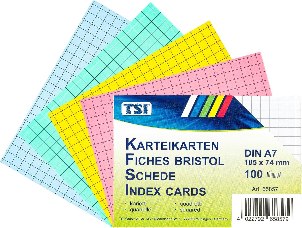 Indexkaarten A7 - 100 stuks in verschillende kleuren - gekarteld - ideaal voor notities - SnelShoppen