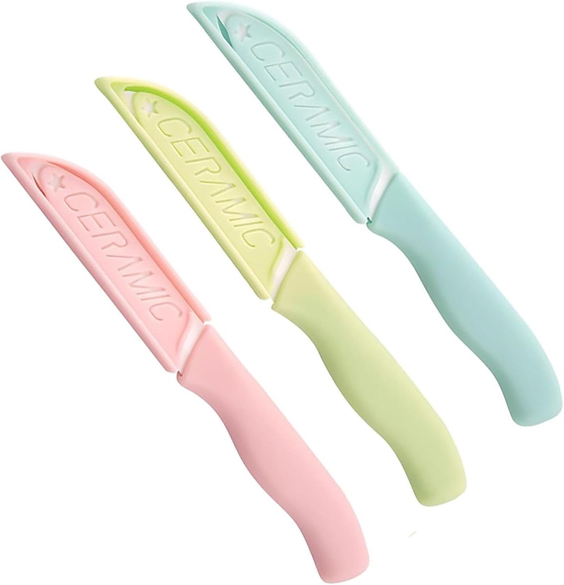 SnelShoppen - 3-Delige Keramische Messen Set - Keukenmes Set met Keramisch Schilmes - 80 mm Lemmet - Ergonomisch Handvat - Ideaal voor Fruit en Groent