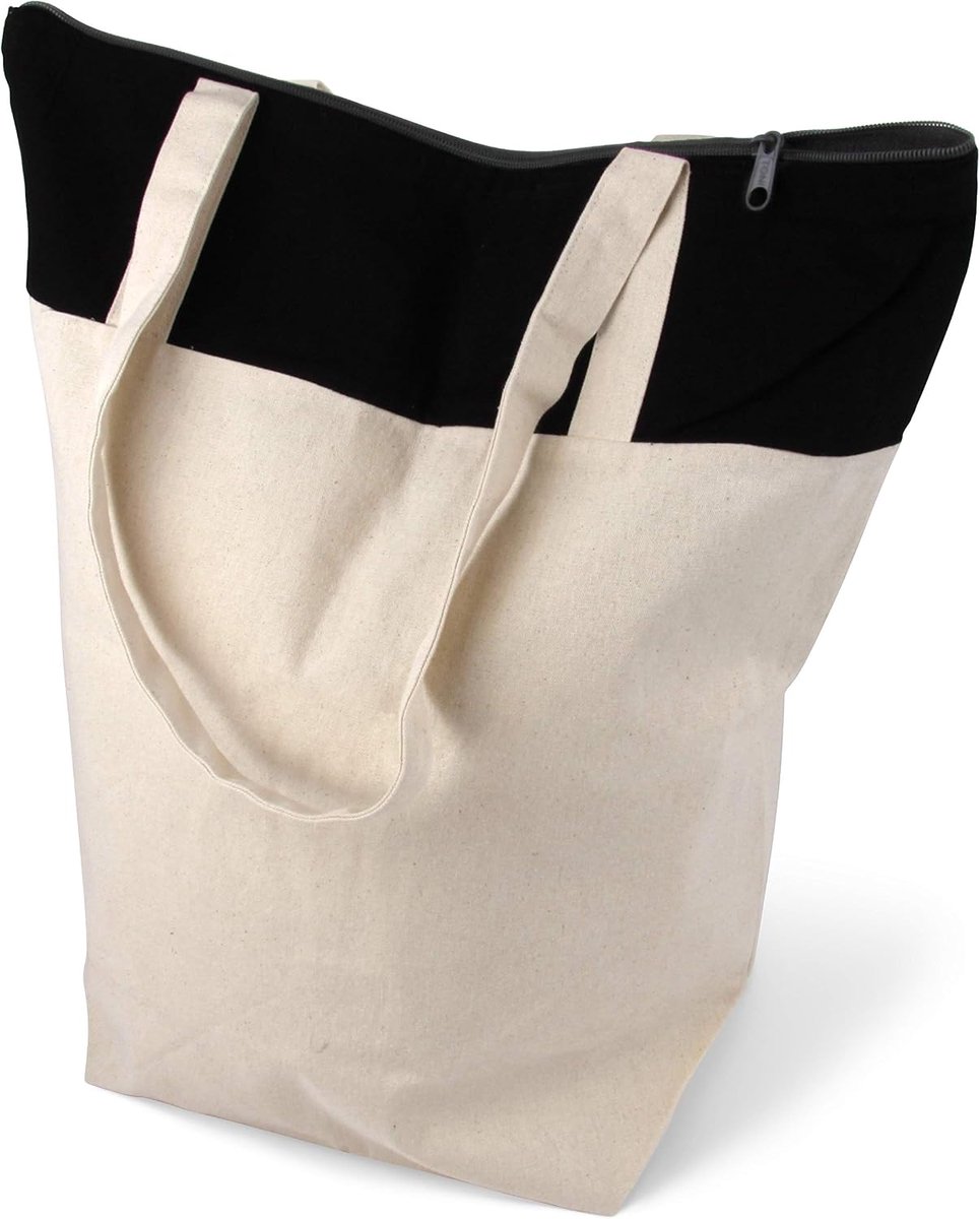 Tote bag met rits - ruime katoen shopper - grote bodem - ideaal voor dagelijks gebruik - SnelShoppen